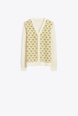 Silk-Front V-Neck Cardigan