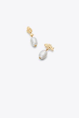 FISH & PEARL MISMATCHED DROP EARRING
