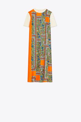 Silk-Front Sweater Dress