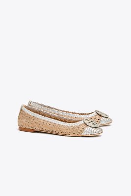 CHELSEA WOVEN METALLIC CAP-TOE BALLET FLAT