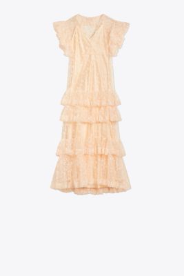 Flocked Tulle Ruffle Gown