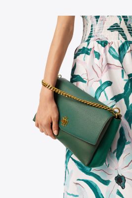 10561 TORY BURCH Kira Mixed Materials Shoulder Bag MALACHITE |