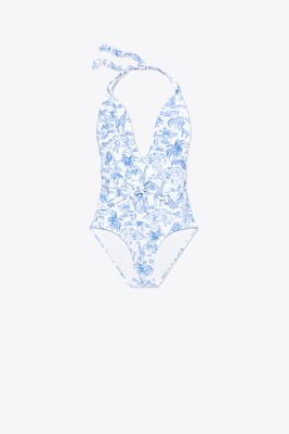 PRINTED TIE-FRONT ONE-PIECE