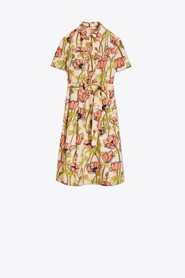 Poplin Shirtdress in Pink Poppies Bloom