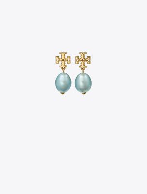 Tory Burch Kira Pearl Drop Earring In Tory Silver/blue