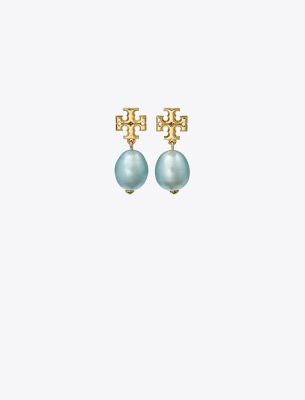 Shop Tory Burch Kira Pearl Drop Earring In Tory Silver/blue