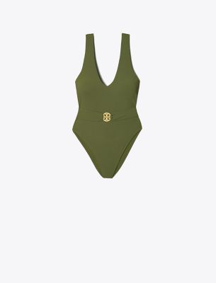 TORY BURCH MILLER PLUNGE ONE-PIECE SWIMSUIT