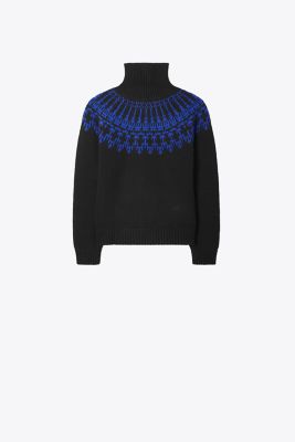 Tory Sport Tory Burch Merino Fair Isle Sweater In Sport Black/cobalt Mountain Fair Isle