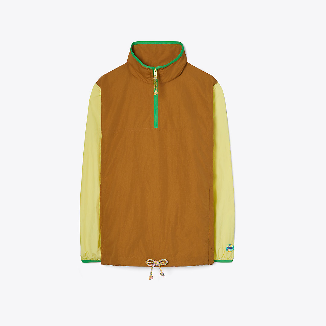 Shop Tory Sport Tory Burch Colorblock Nylon Half-zip Jacket In Ridge/yellow Dahlia