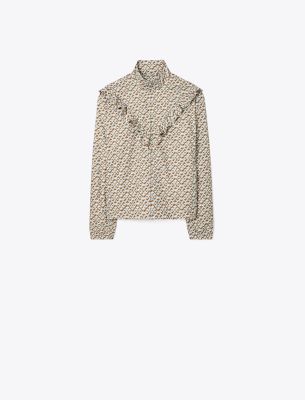 Shop Tory Sport Tory Burch Printed Ruffle Windbreaker In Prisimatic T Monogram In Slate Melange
