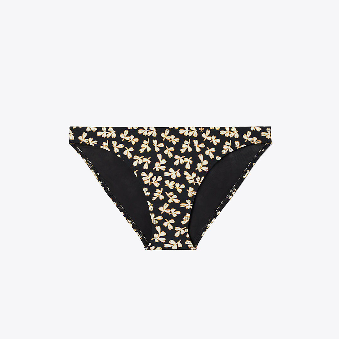 Tory Burch Printed Bikini Bottom In Black Little Leaves