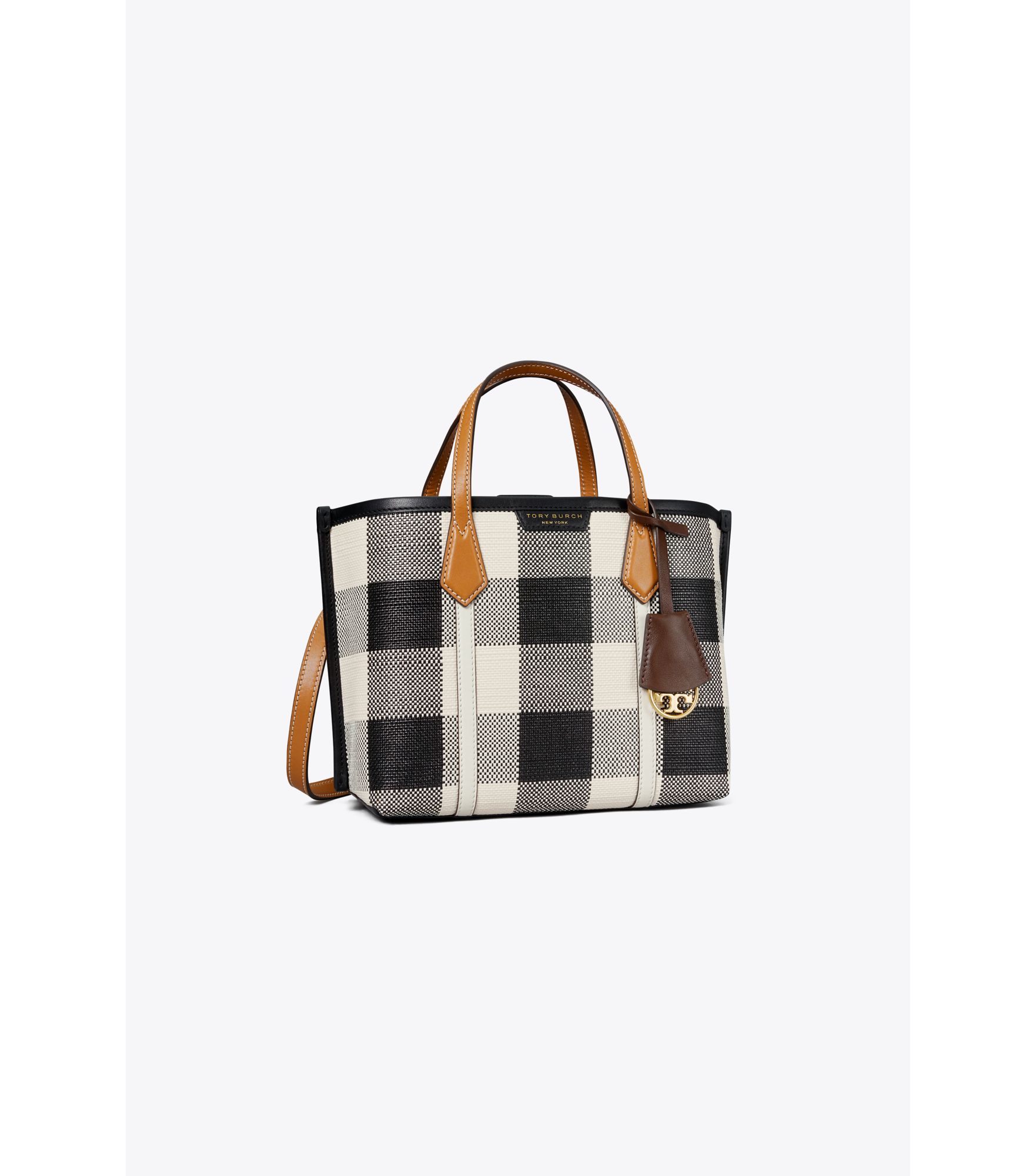 Tory Burch Perry Gingham Triple-compartment Tote Bag in Black
