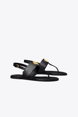 Tory Burch Benton 2 Flat Thong Sandal In Perfect Black/rolled Brass