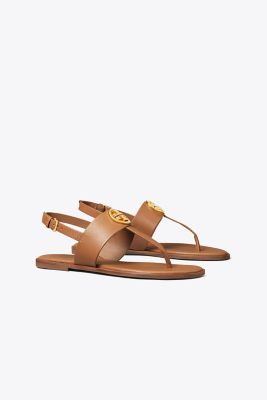 Tory Burch Benton 2 Flat Thong Sandal In Royal Tan/rolled Brass | ModeSens