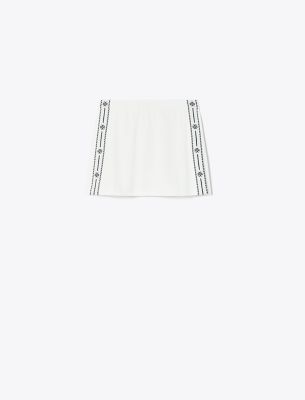 Tory Sport Tory Burch Tech Piqué Logo Stripe Tennis Skirt In Snow White