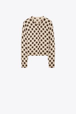 Tory Sport Tory Burch Printed Merino Cardigan In Natural Heather Clover |  ModeSens