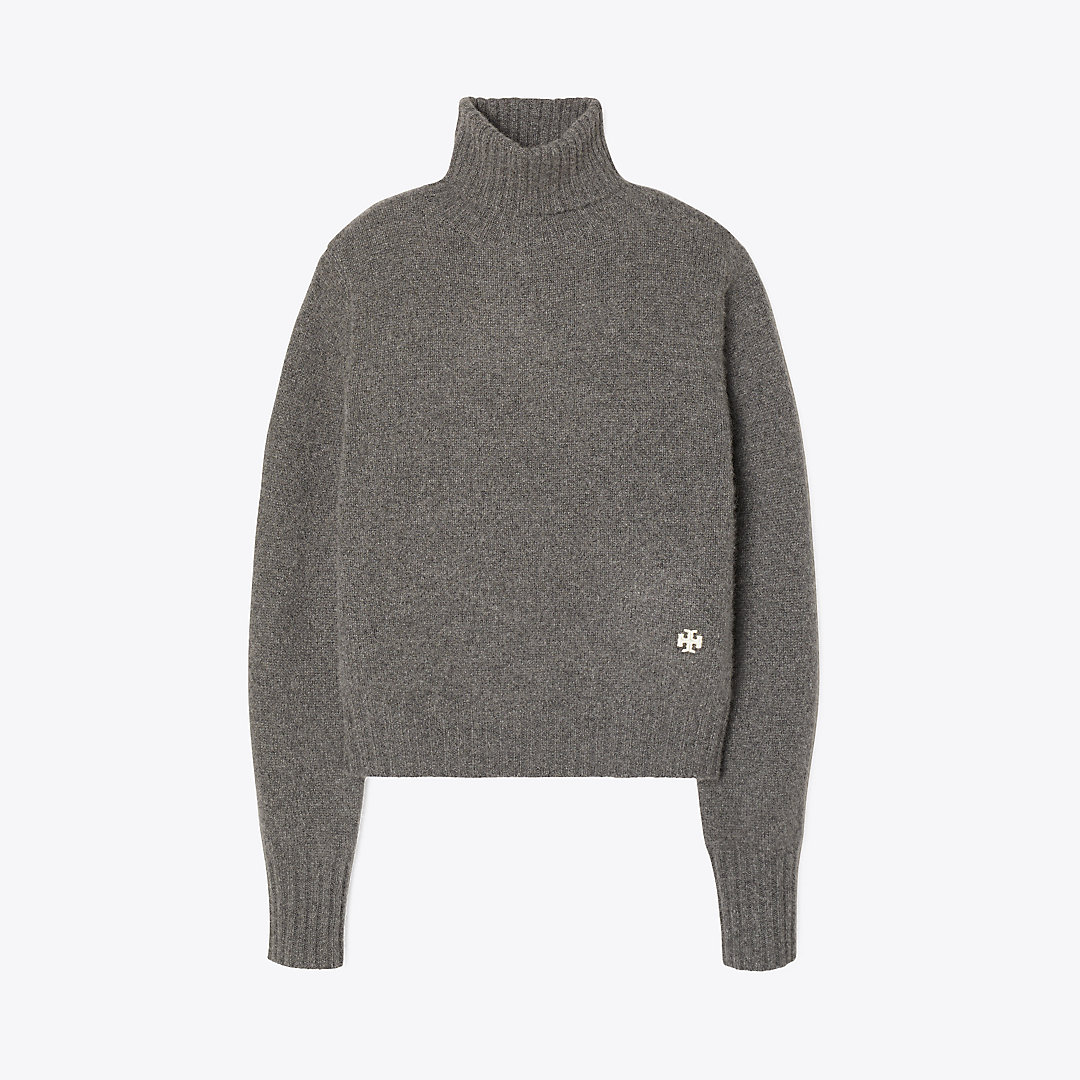 Tory Sport Tory Burch Cashmere Fitted Turtleneck In Dark Grey Heather