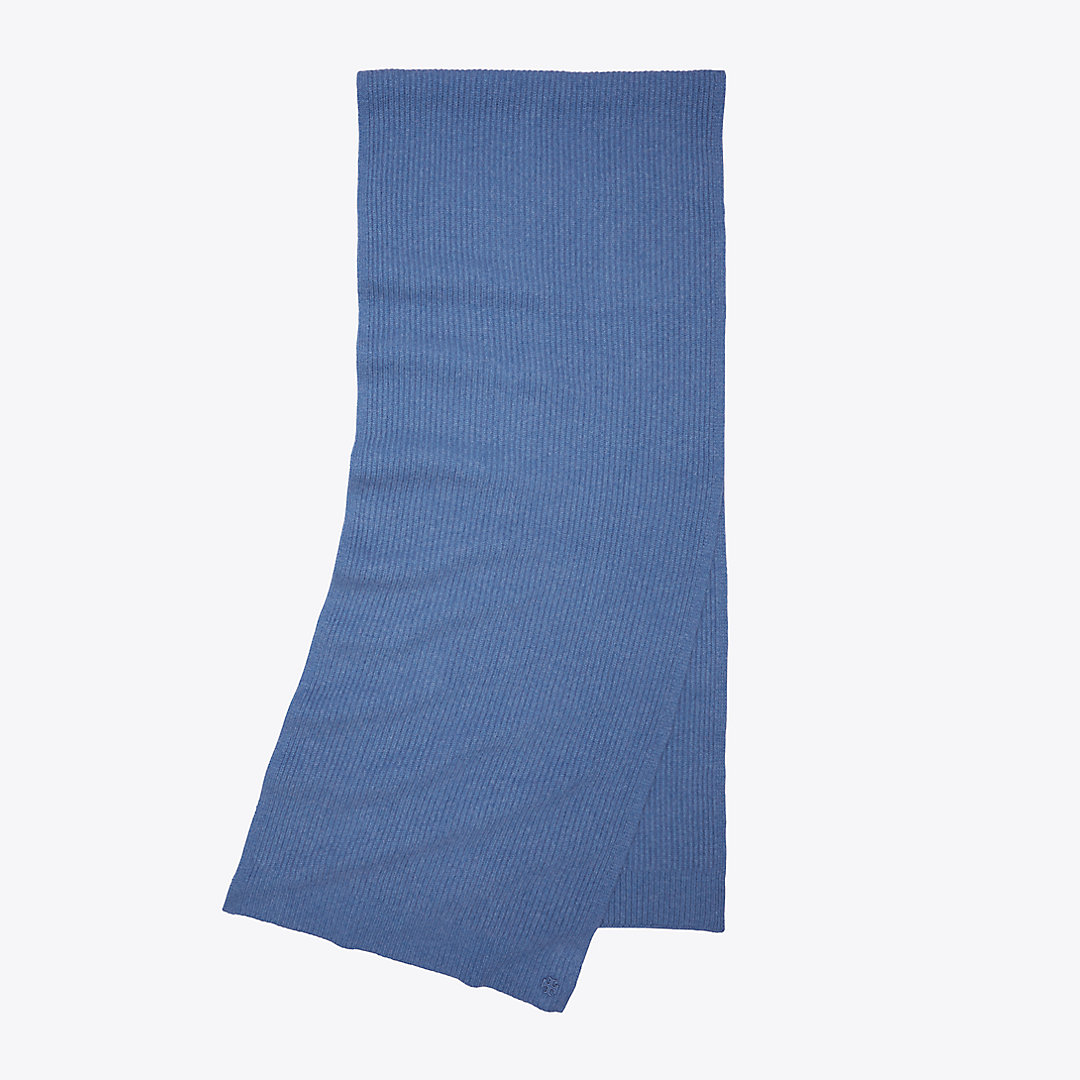 Tory Sport Tory Burch Ribbed Cashmere Oversized Scarf In Blue Wash Heather  | ModeSens