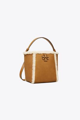 Tory Burch Mcgraw Shearling Small Bucket Bag In Dark Tiramisu