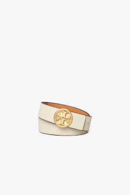 Tory Burch Women's Reversible Miller Leather Belt In New Ivory/natural Vachetta/gold