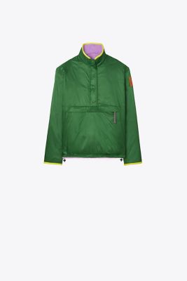 Tory Sport Tory Burch Reversible Nylon Fleece Pullover Jacket In Shady Willow/purple Holly