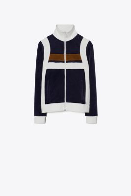 【TORY SPORT】VELOUR COLORBLOCK TRACK JACKET Tory Sport Color-block Cotton-blend Velour Track Jacket In