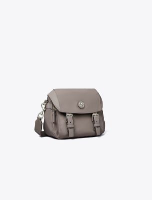 Tory Burch Nylon Small Messenger In Gray Heron