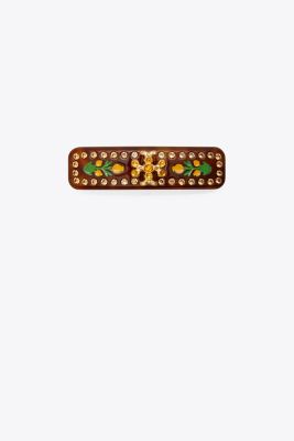 Tory Burch Roxanne Embellished Small Barrette In Rolled Gold 