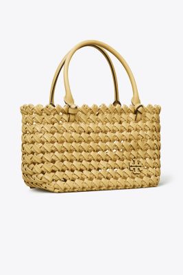 Tory Burch Mcgraw Woven Embossed Satchel In Beeswax