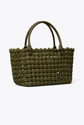 Tory Burch Mcgraw Woven Embossed Satchel In New Olive