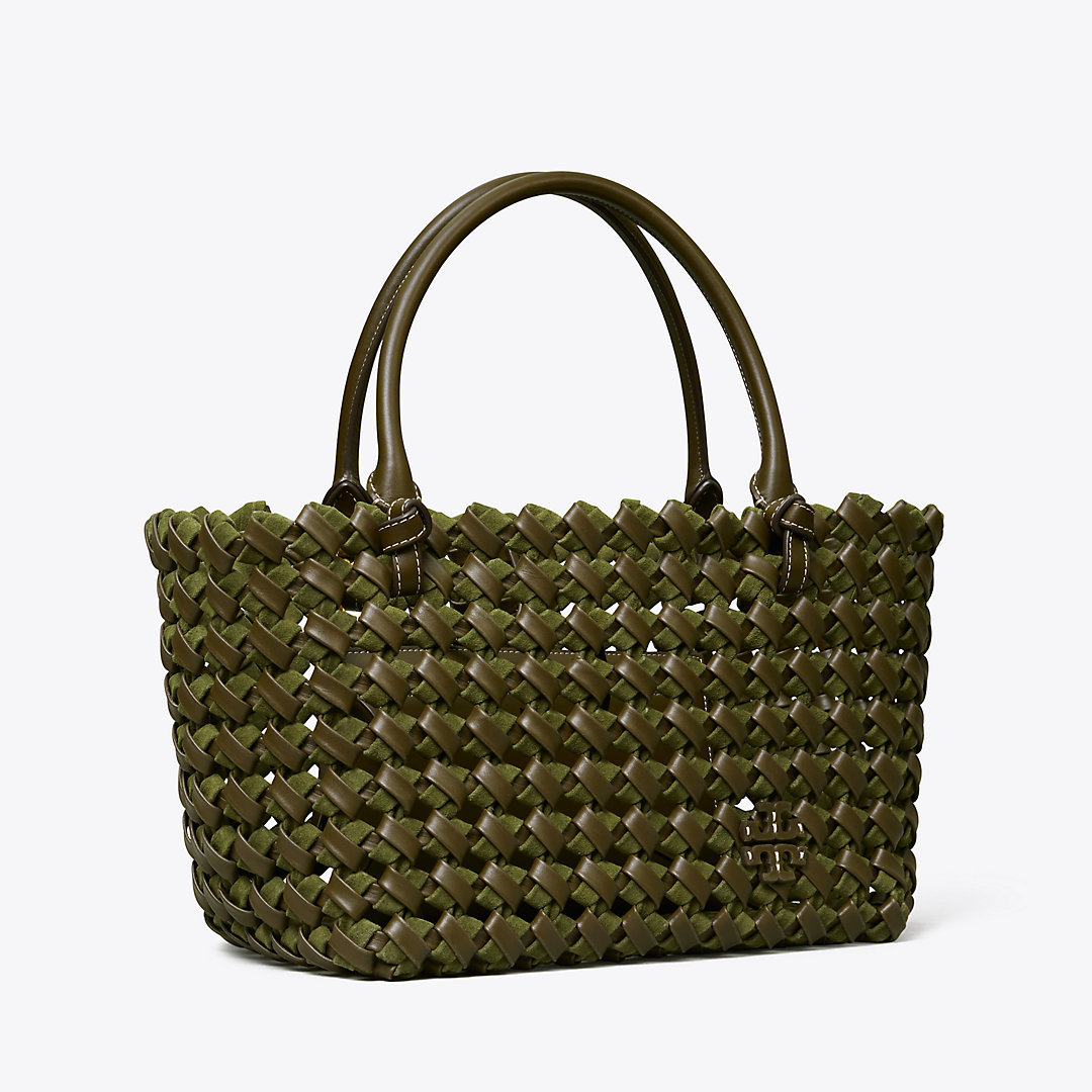 Tory Burch Mcgraw Woven Embossed Satchel In New Olive