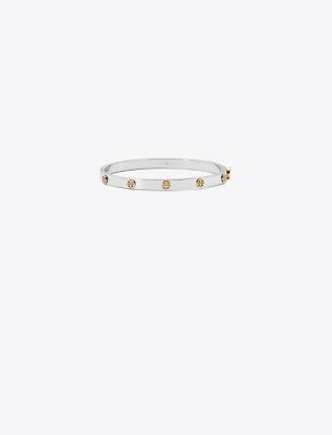 Tory Burch Miller Stud 5mm Hinge Bracelet In Tory Silver/tory Gold