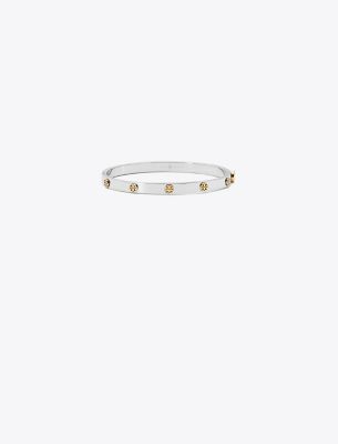 Shop Tory Burch Miller Stud Hinge Bracelet, 5mm In Tory Silver/tory Gold