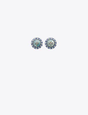 Tory Burch Kira Crystal Stud Earring In Tory Silver/light Sapphire