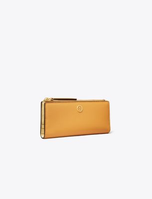 Tory Burch Robinson Zip Slim Wallet In English Ochre