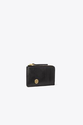 Tory Burch Robinson Top-zip Card Case In Black