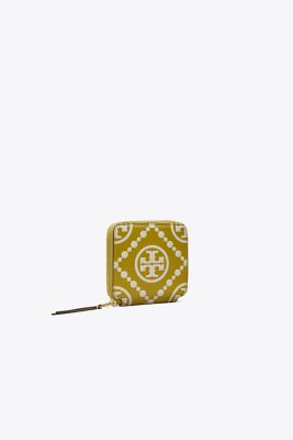 Tory Burch T Monogram Contrast Embossed Bi-fold Wallet In Island Palm/new Cream