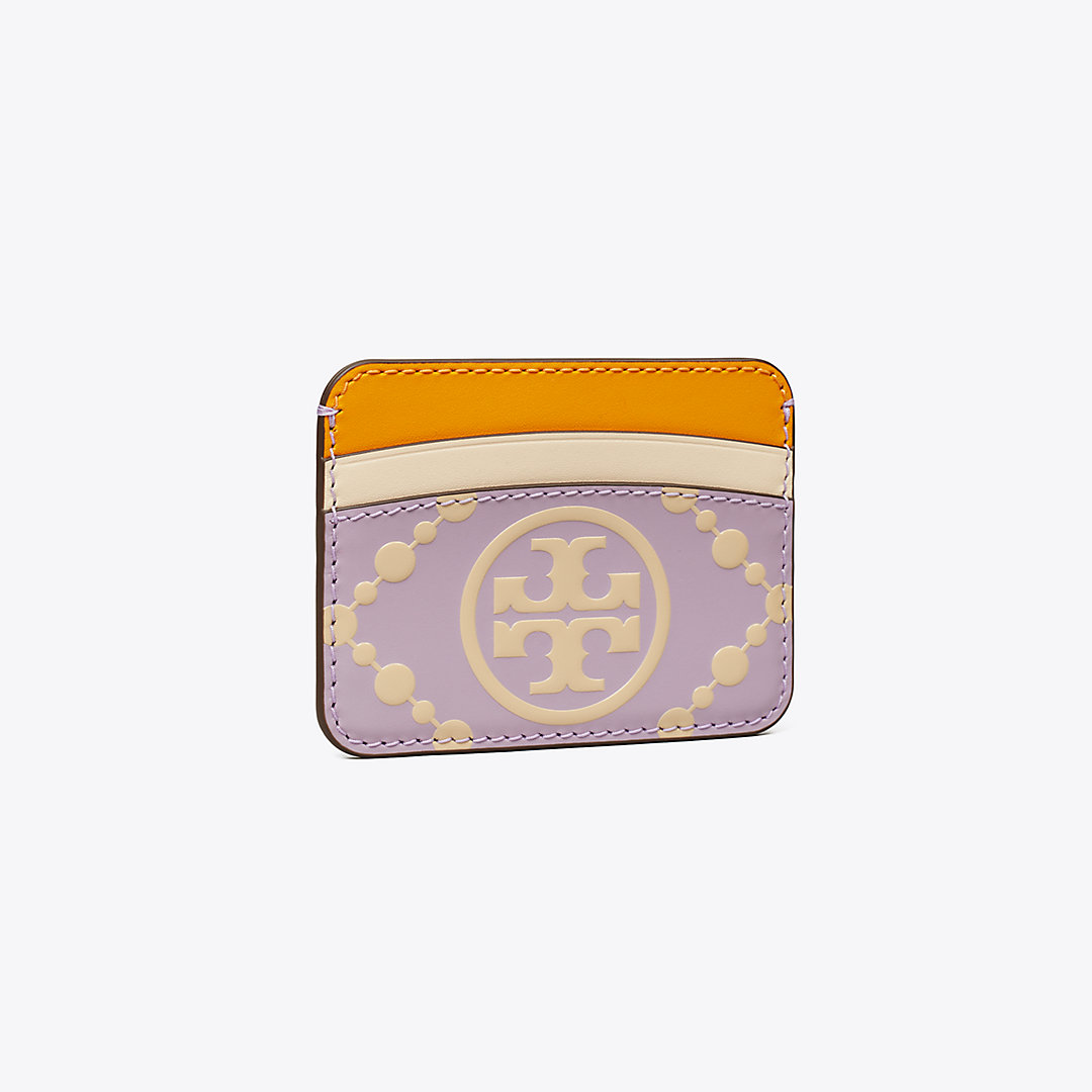 Tory Burch T Monogram Contrast Embossed Card Case In Thistle/seaside Sand