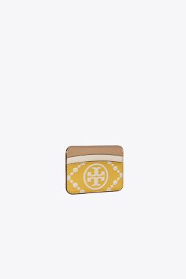 Tory Burch T Monogram Contrast Embossed Card Case In Golden Sunset/new Cream