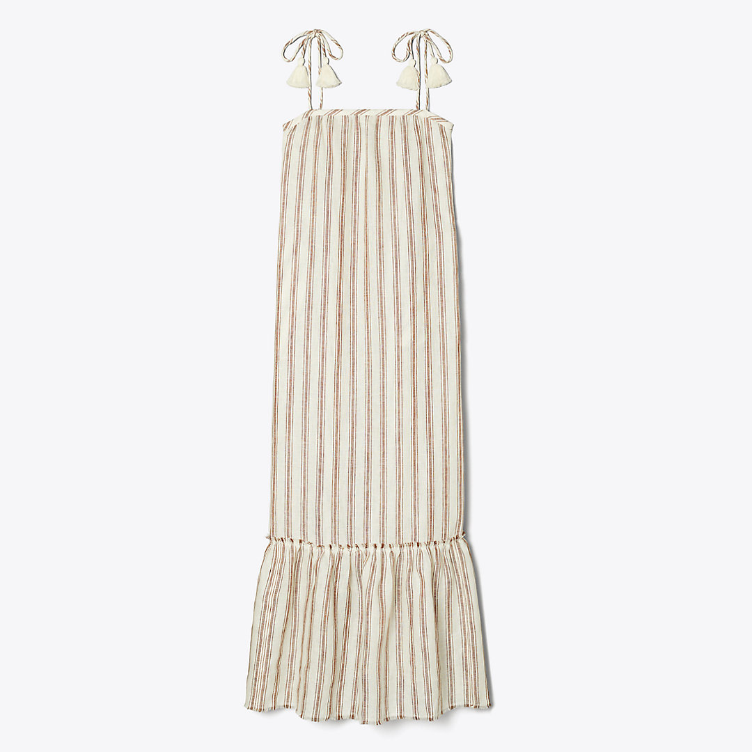 Tory Burch Maxi Beach Dress In Ivory/anise Brown Stripe