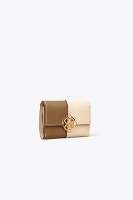 Tory Burch Miller Colorblock Medium Flap Wallet In Toasted Sesame/brie