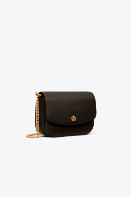 Tory Burch Robinson Pebbled Shoulder Bag In Black