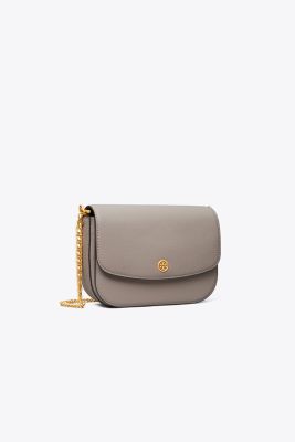 Tory Burch Robinson Pebbled Shoulder Bag In Gray Heron