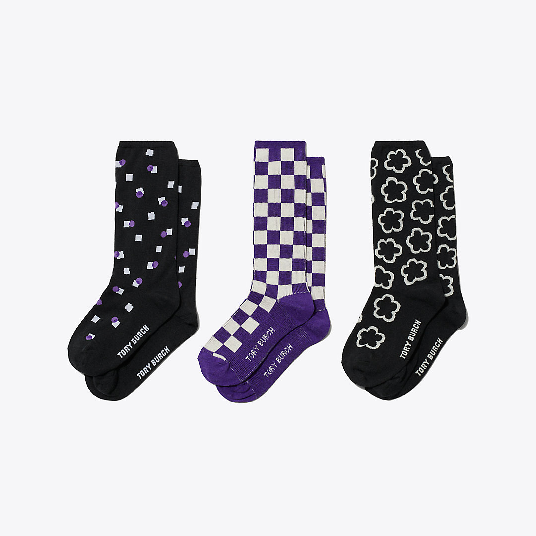 Tory Burch Buddy Socks, Set Of 3 In Purple