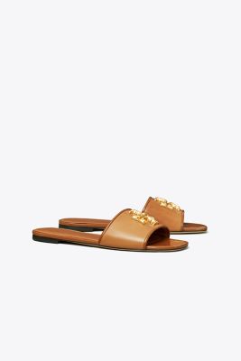 Tory Burch Eleanor Slide Logo-plaque Sandals In Bourbon