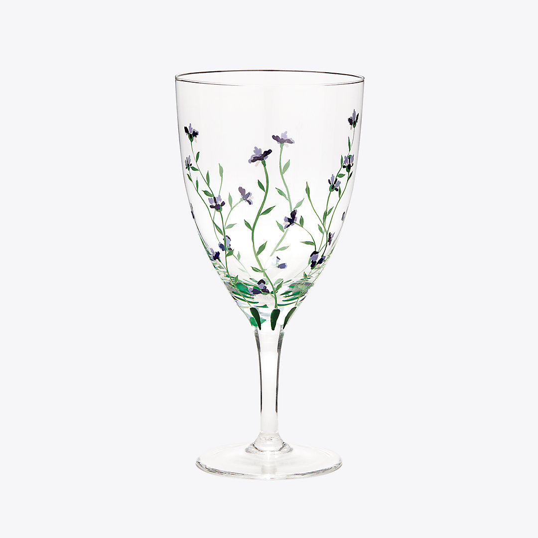 Tory Burch Jolie Fleur Wine Glass, Set Of 2 In Clear