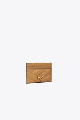 Tory Burch Kira Chevron Leather Card Case In Dusty Almond