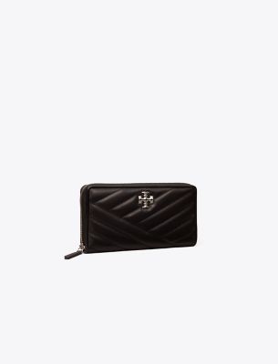 Tory Burch Kira Chevron Zip Continental Wallet In Black/rolled Nickel