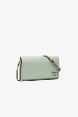 Tory Burch Mcgraw Wallet Crossbody In Blue Celadon