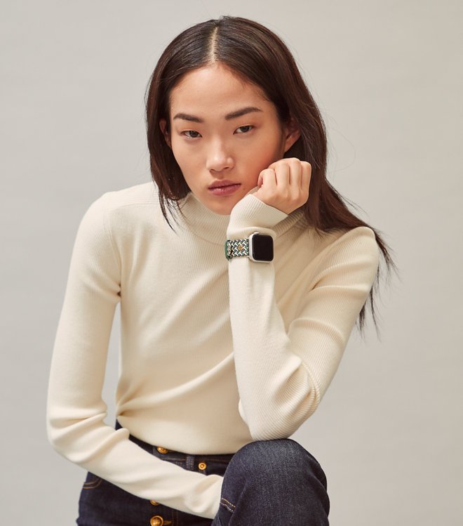 Tory Burch T-zag Band For Apple Watch®, Green Multicolor Leather 
